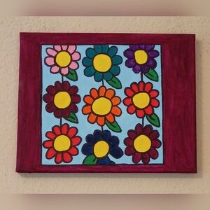 Handpainted Multicolored Flowers Handmade Canvas Art Wall Decor 8x10"